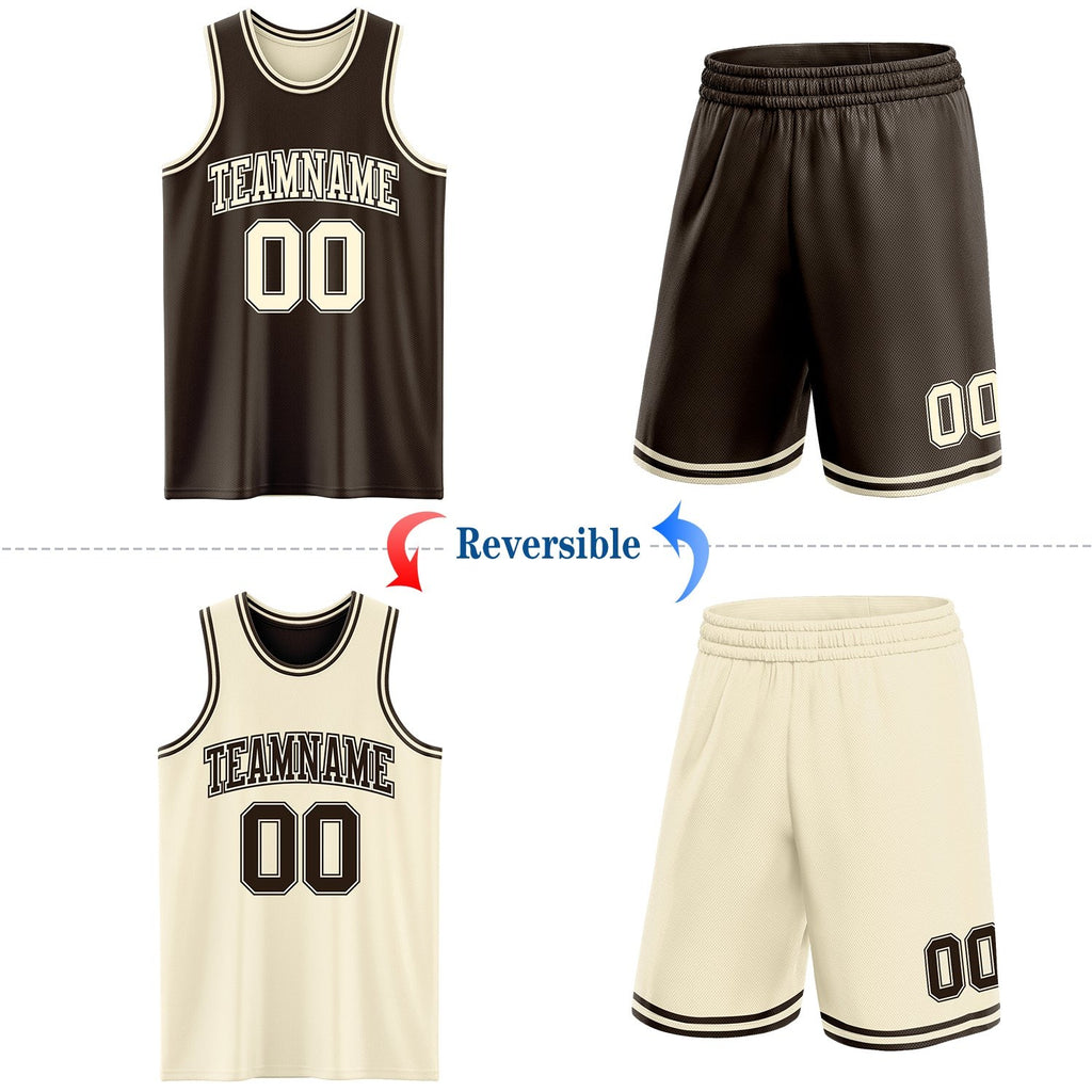 Custom Reversible Brown Cream Double Side Sublimation Basketball Set Jersey photo 2