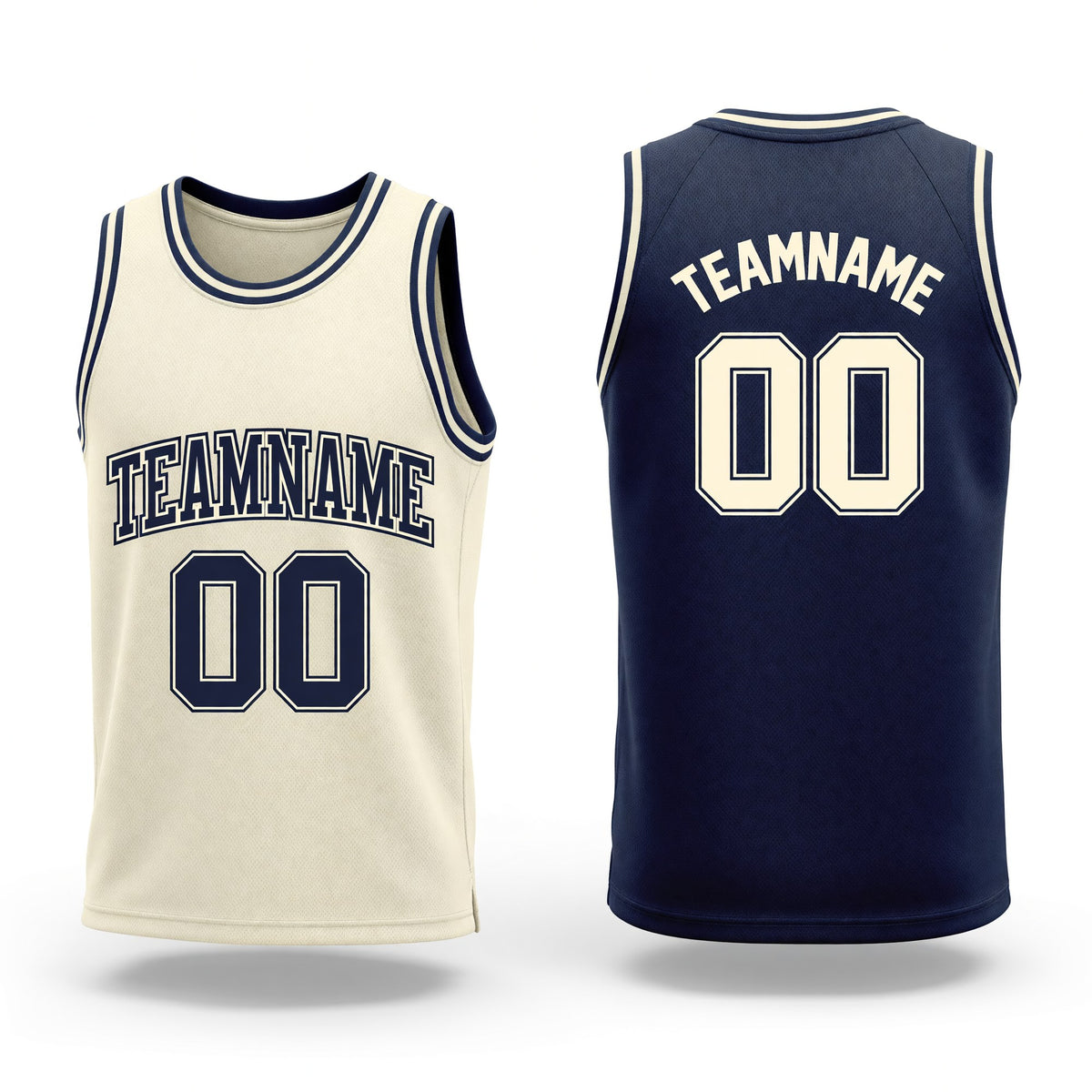 Custom Reversible Navy Cream Double Side Sublimation Basketball Set Jersey