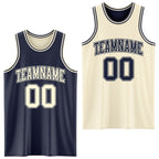 Custom Reversible Navy Cream Double Side Sublimation Basketball Set Jersey photo 1