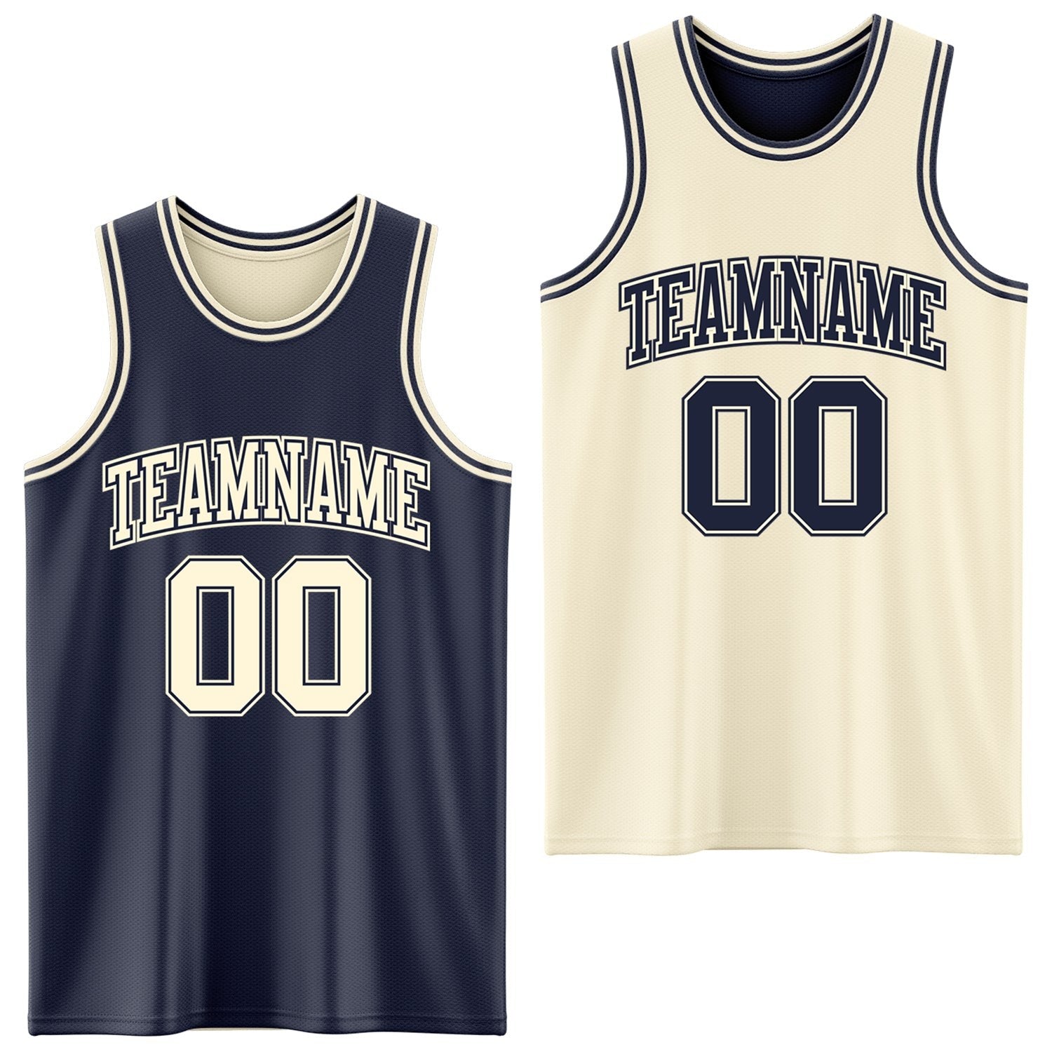 Custom Reversible Navy Cream Double Side Sublimation Basketball Set Jersey photo 1