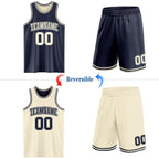 Custom Reversible Navy Cream Double Side Sublimation Basketball Set Jersey photo 2