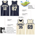 Custom Reversible Navy Cream Double Side Sublimation Basketball Set Jersey photo 5