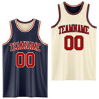 Custom Reversible Navy Red-Cream Double Side Sublimation Basketball Set Jersey