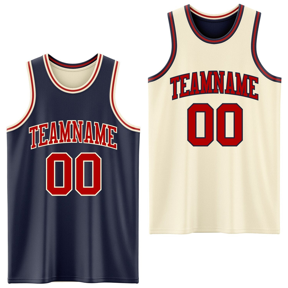Custom Reversible Navy Red-Cream Double Side Sublimation Basketball Set Jersey