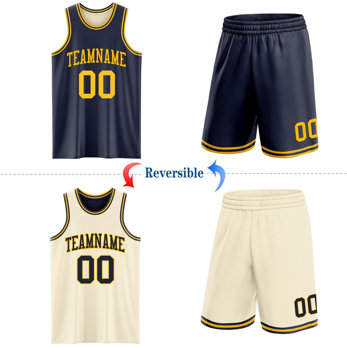 Custom Reversible Navy Gold Double Side Sublimation Basketball Set Jersey photo 2