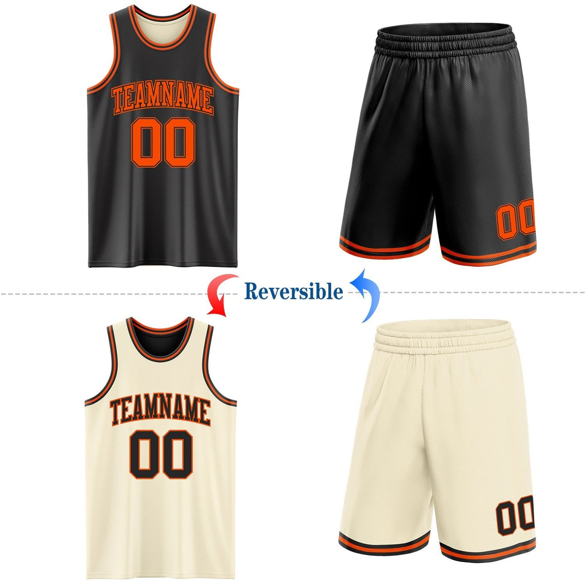 Custom Reversible Black Orange Double Side Sublimation Basketball Set Jersey photo 2
