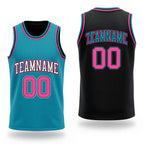 Custom Reversible Black Pink-Teal Double Side Sublimation Basketball Set Jersey