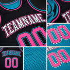 Custom Reversible Black Pink-Teal Double Side Sublimation Basketball Set Jersey detail