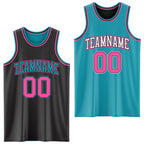 Custom Reversible Black Pink-Teal Double Side Sublimation Basketball Set Jersey photo 1