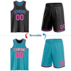 Custom Reversible Black Pink-Teal Double Side Sublimation Basketball Set Jersey photo 2