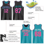 Custom Reversible Black Pink-Teal Double Side Sublimation Basketball Set Jersey photo 5
