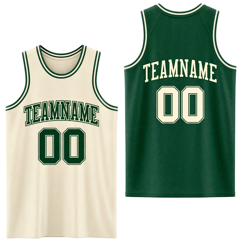 Custom Reversible Green Cream Double Side Sublimation Basketball Set Jersey