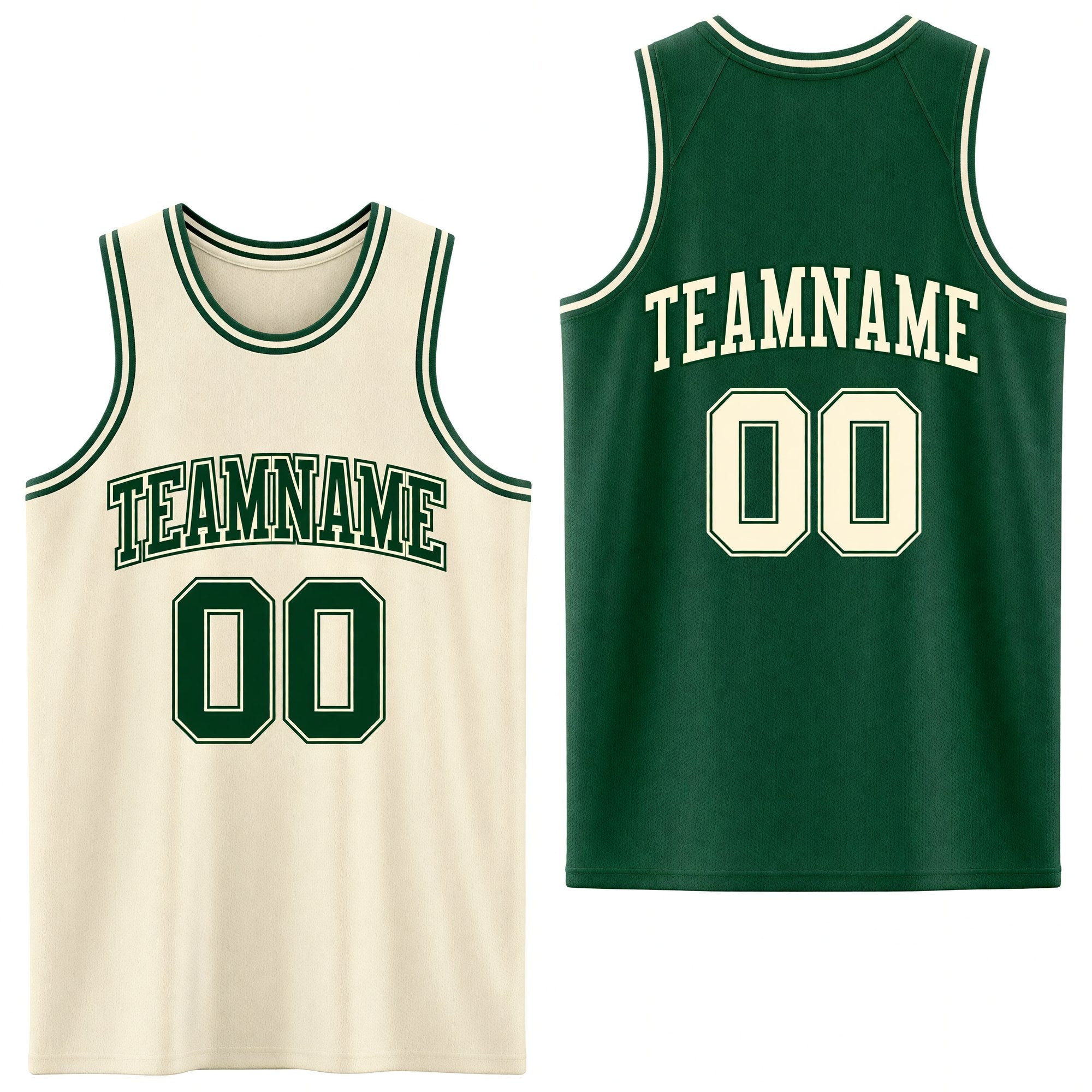 Custom Reversible Green Cream Double Side Sublimation Basketball Set Jersey