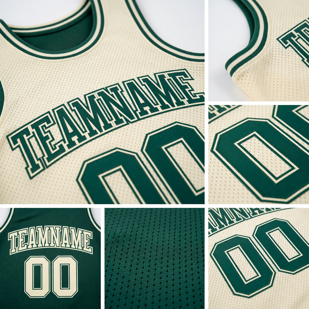 Custom Reversible Green Cream Double Side Sublimation Basketball Set Jersey detail
