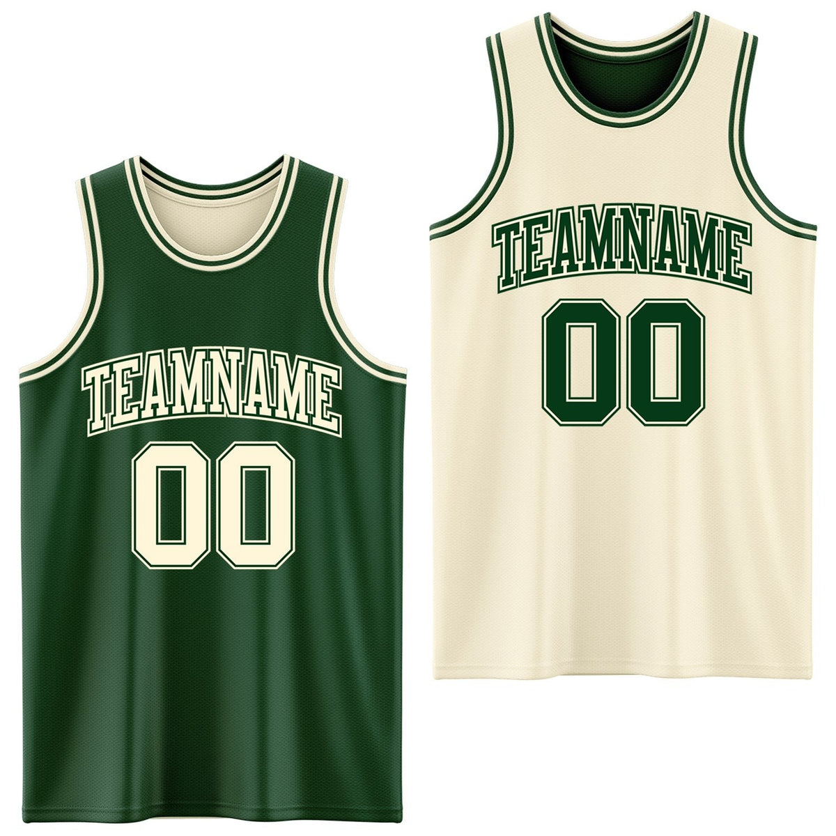 Custom Reversible Green Cream Double Side Sublimation Basketball Set Jersey photo 1