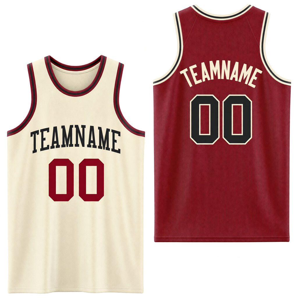 Custom Reversible Maroon Black-Cream Double Side Sublimation Basketball Set Jersey