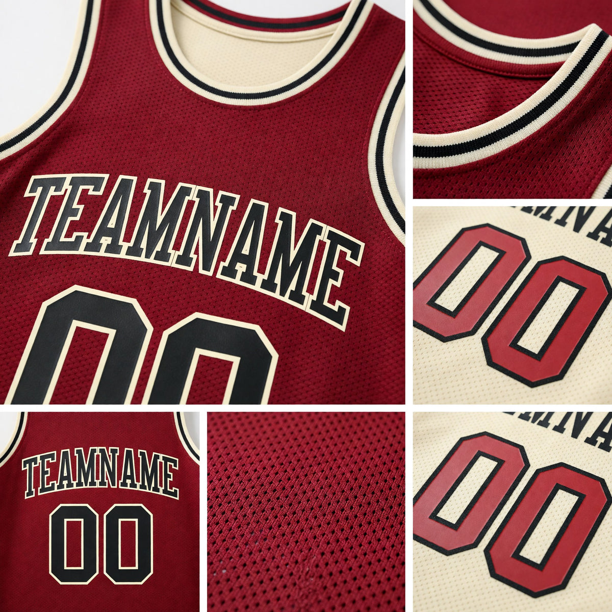 Custom Reversible Maroon Black-Cream Double Side Sublimation Basketball Set Jersey detail