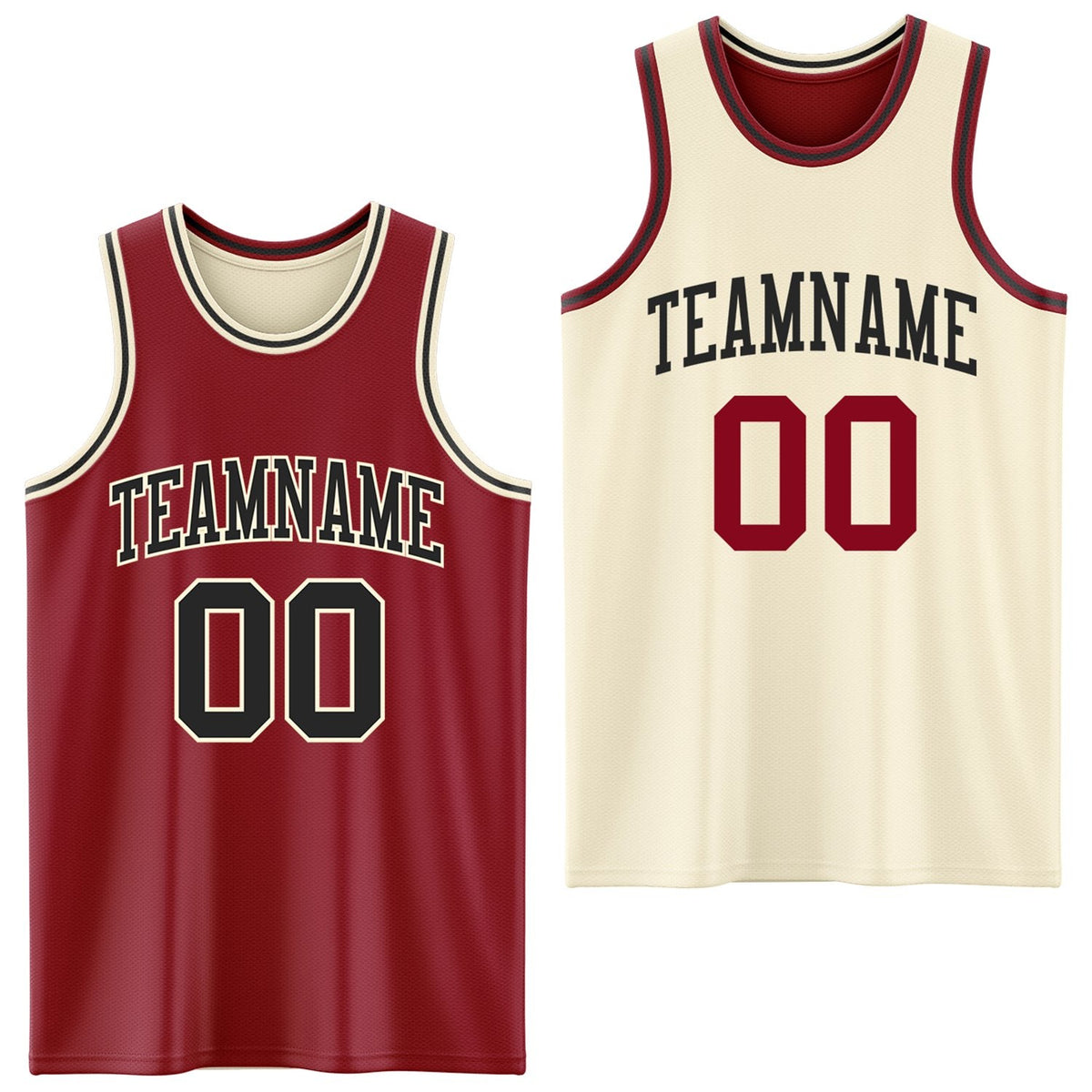 Custom Reversible Maroon Black-Cream Double Side Sublimation Basketball Set Jersey photo 1