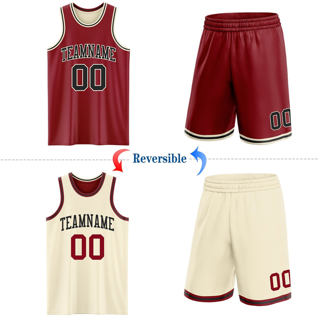 Custom Reversible Maroon Black-Cream Double Side Sublimation Basketball Set Jersey photo 2