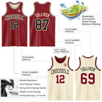 Custom Reversible Maroon Black-Cream Double Side Sublimation Basketball Set Jersey photo 5