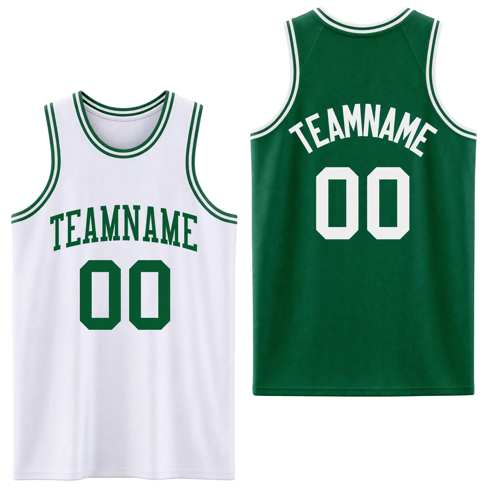 Custom Reversible Kelly Green White Double Side Sublimation Basketball Set Jersey