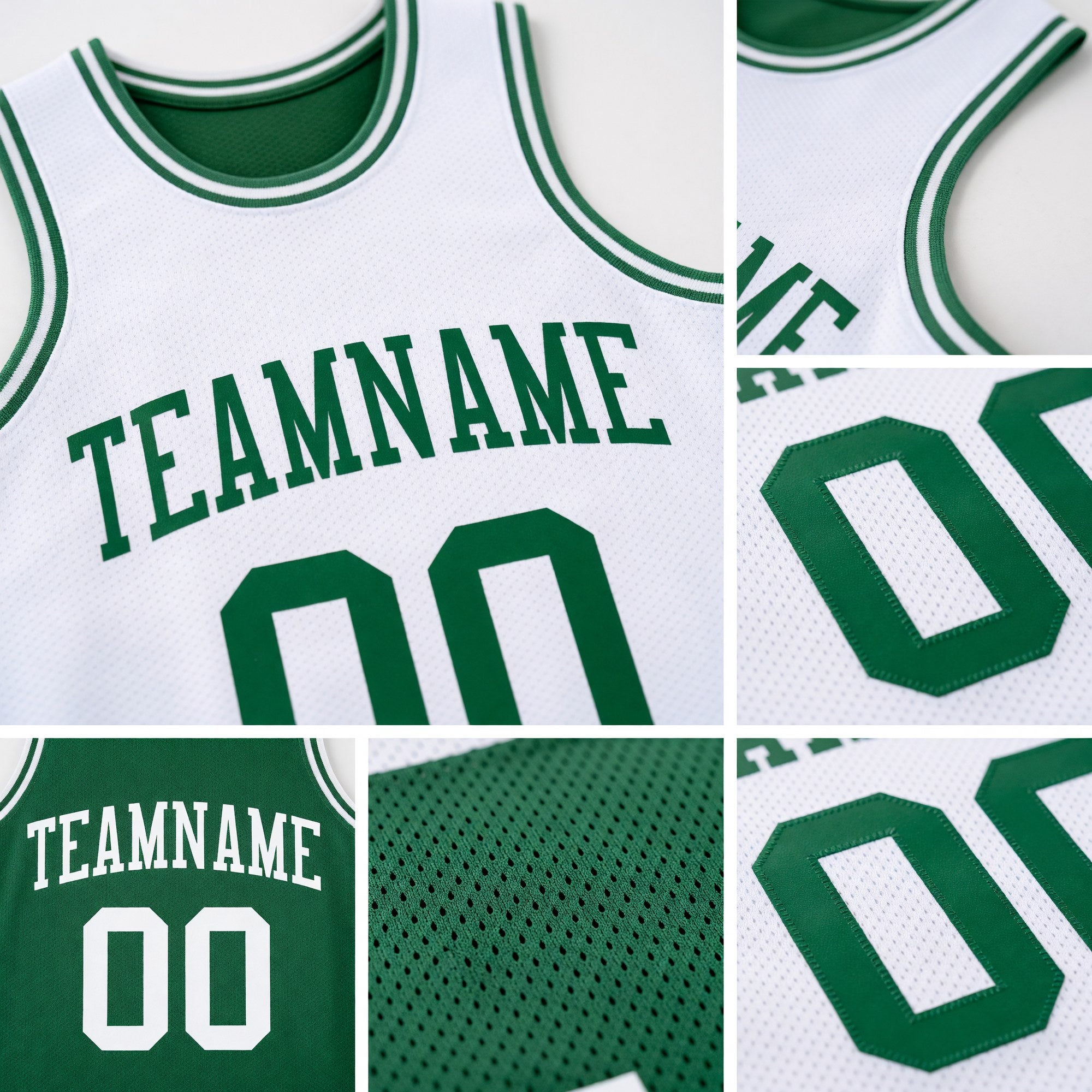 Custom Reversible Kelly Green White Double Side Sublimation Basketball Set Jersey detail