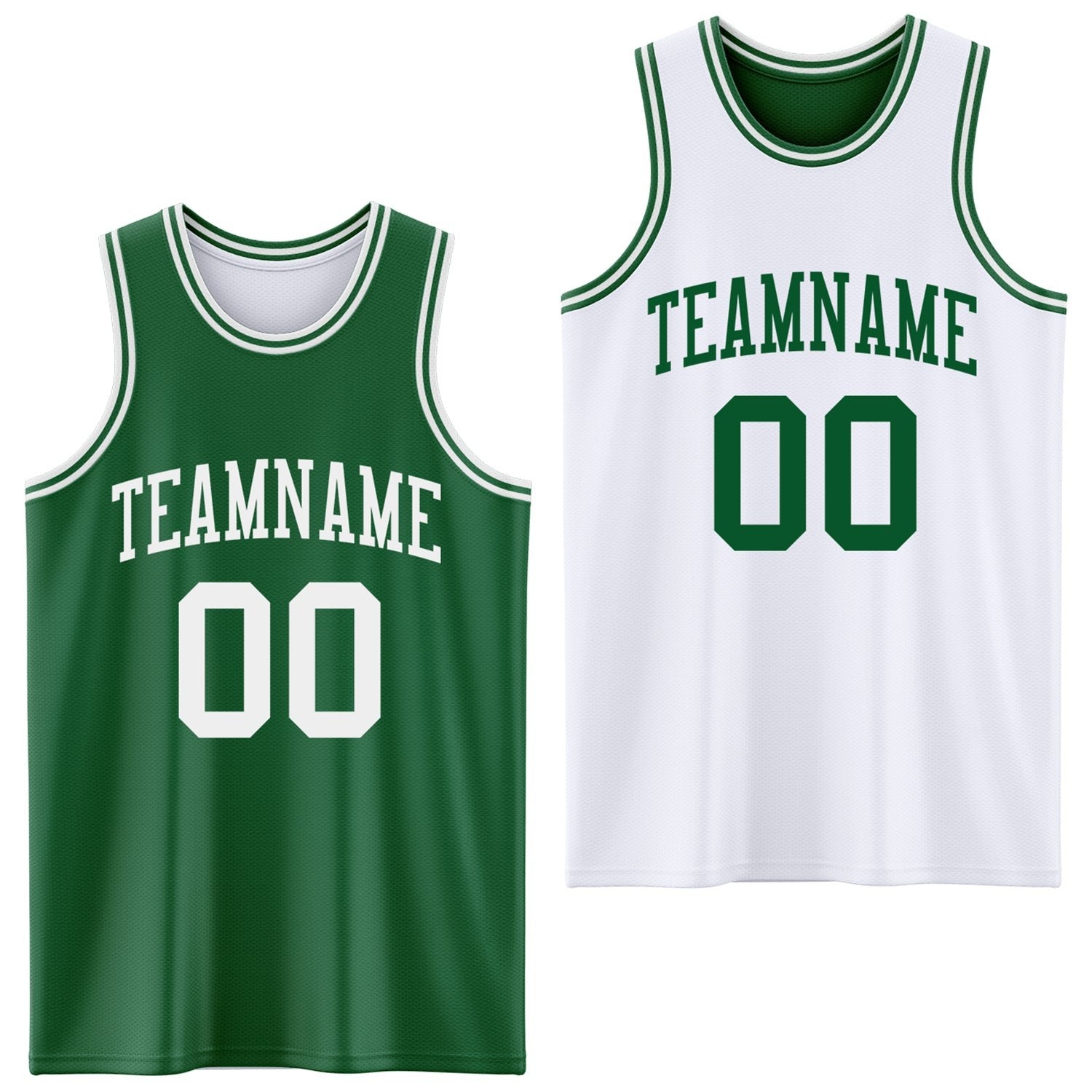 Custom Reversible Kelly Green White Double Side Sublimation Basketball Set Jersey photo 1