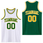 Custom Reversible Kelly Green Gold-White Double Side Sublimation Basketball Set Jersey