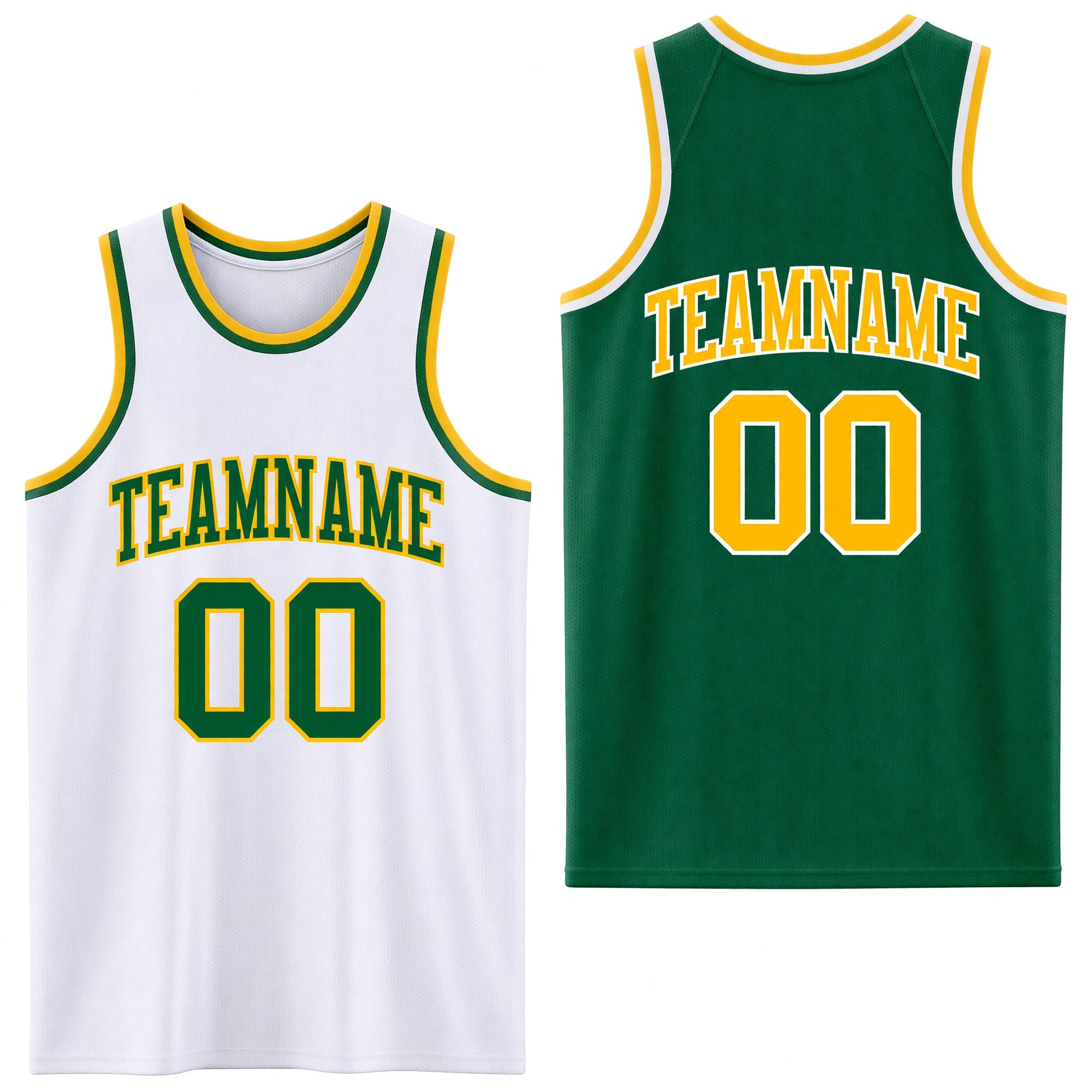 Custom Reversible Kelly Green Gold-White Double Side Sublimation Basketball Set Jersey
