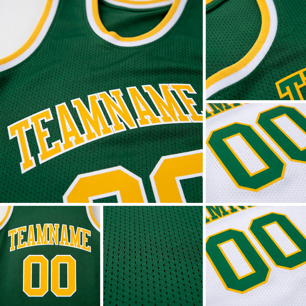 Custom Reversible Kelly Green Gold-White Double Side Sublimation Basketball Set Jersey detail