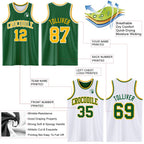 Custom Reversible Kelly Green Gold-White Double Side Sublimation Basketball Set Jersey photo 5