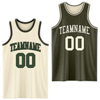 Custom Reversible Olive Black-Cream Double Side Salute To Service Sublimation Basketball Set Jersey
