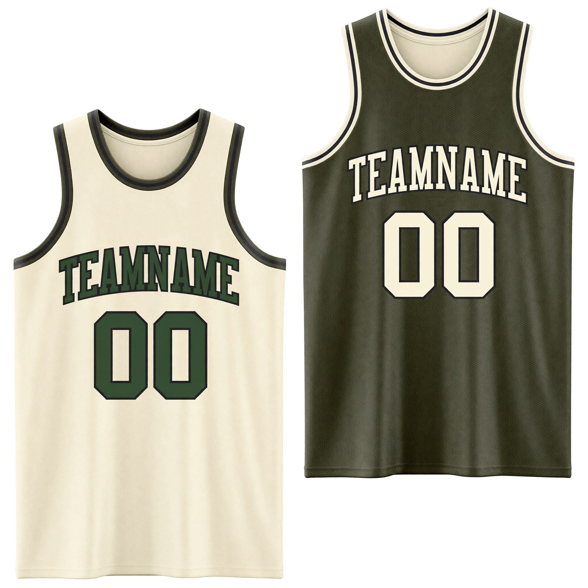 Custom Reversible Olive Black-Cream Double Side Salute To Service Sublimation Basketball Set Jersey
