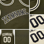 Custom Reversible Olive Black-Cream Double Side Salute To Service Sublimation Basketball Set Jersey detail
