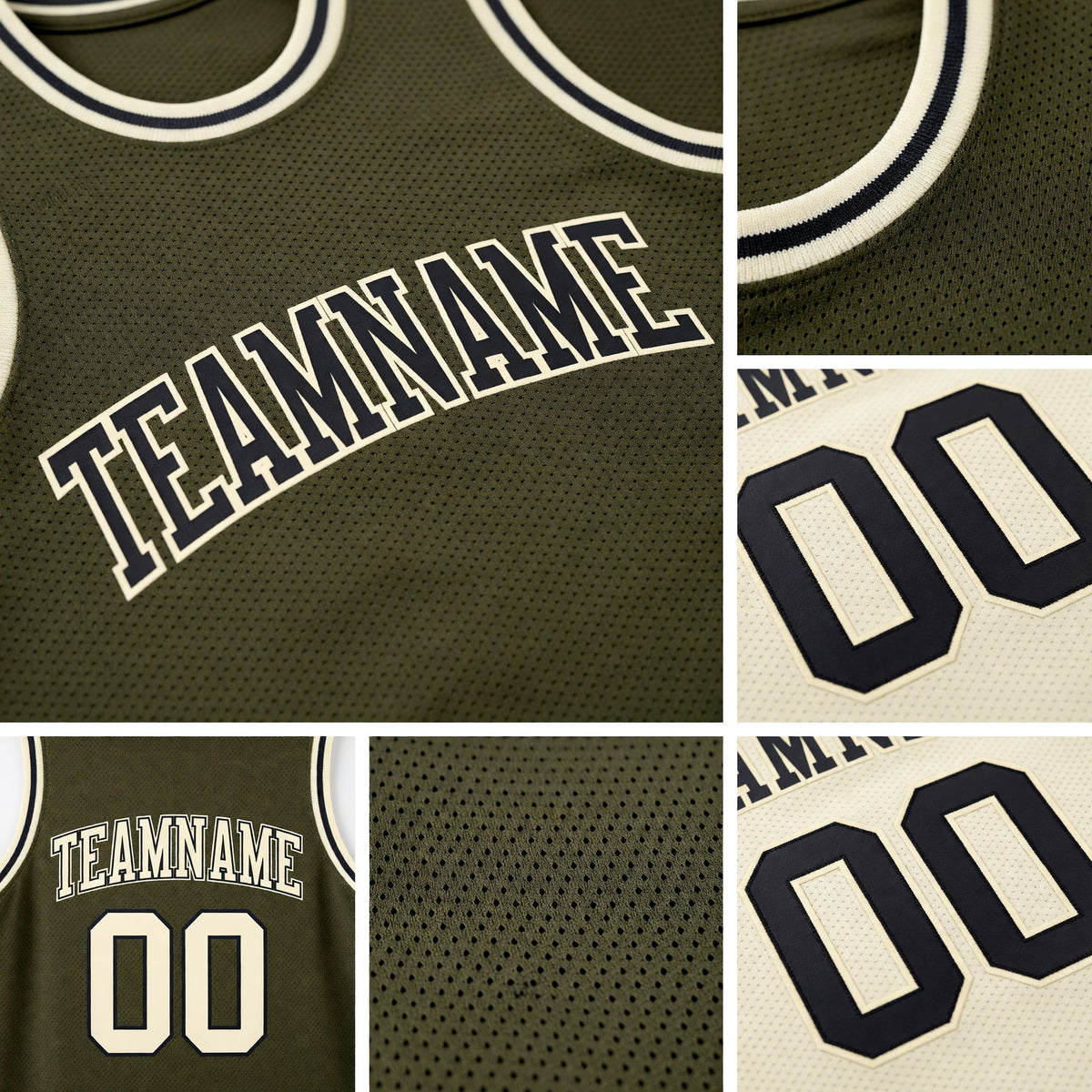 Custom Reversible Olive Black-Cream Double Side Salute To Service Sublimation Basketball Set Jersey detail