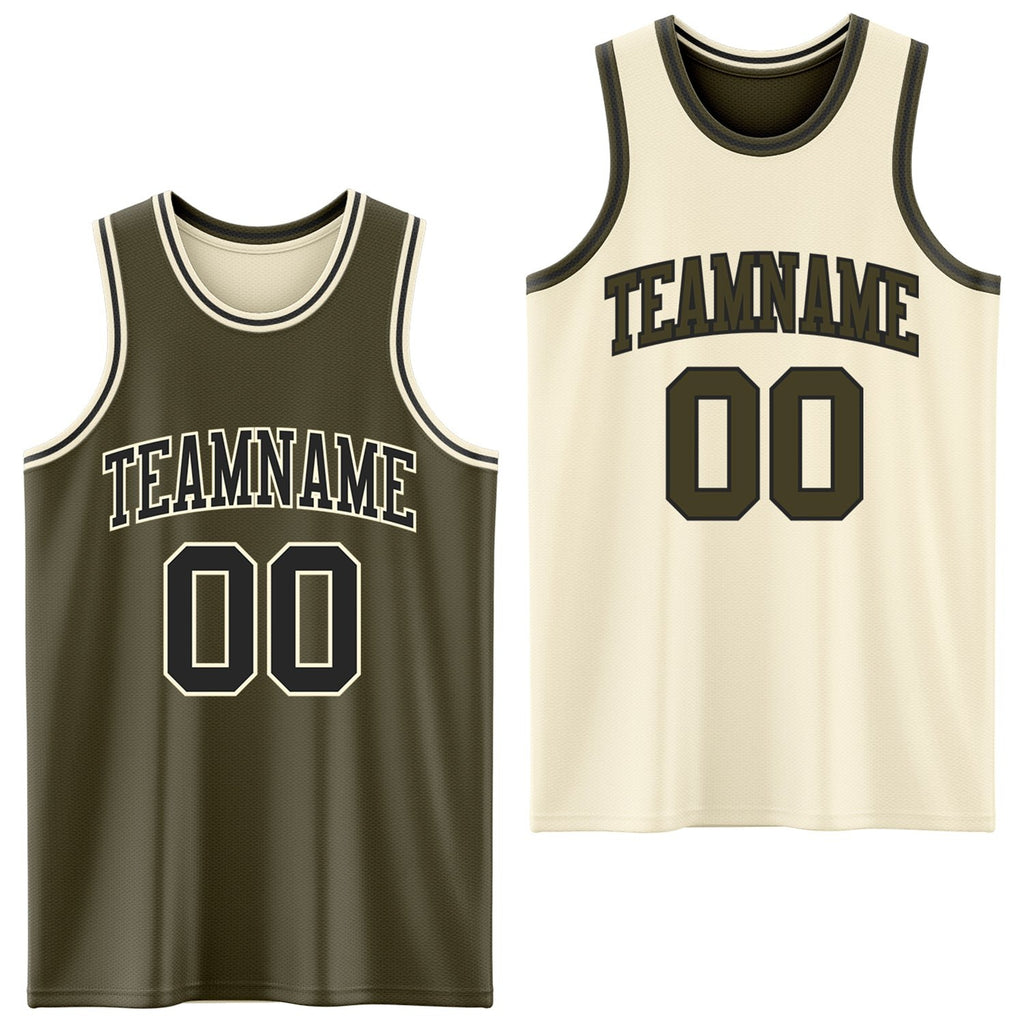 Custom Reversible Olive Black-Cream Double Side Salute To Service Sublimation Basketball Set Jersey photo 1