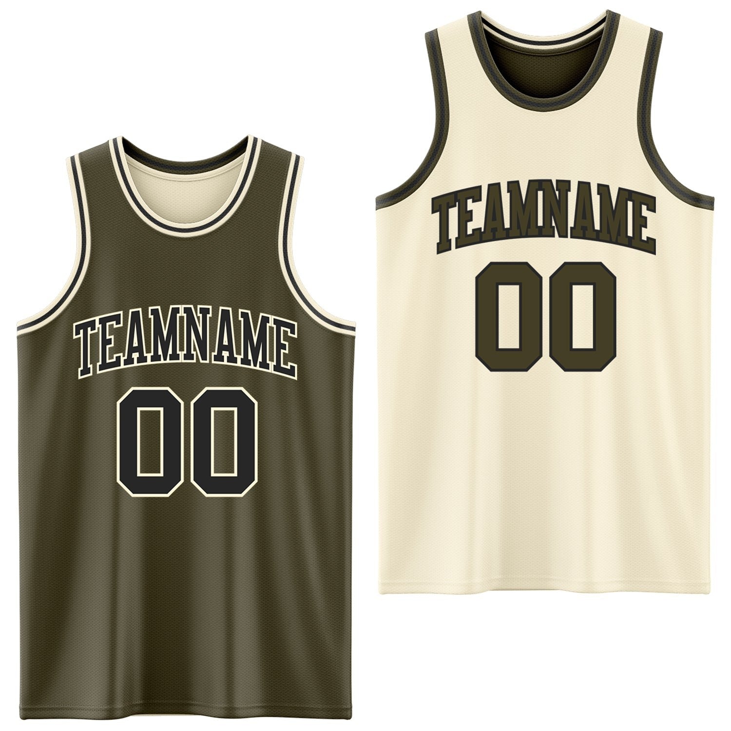Custom Reversible Olive Black-Cream Double Side Salute To Service Sublimation Basketball Set Jersey photo 1