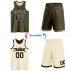 Custom Reversible Olive Black-Cream Double Side Salute To Service Sublimation Basketball Set Jersey photo 2