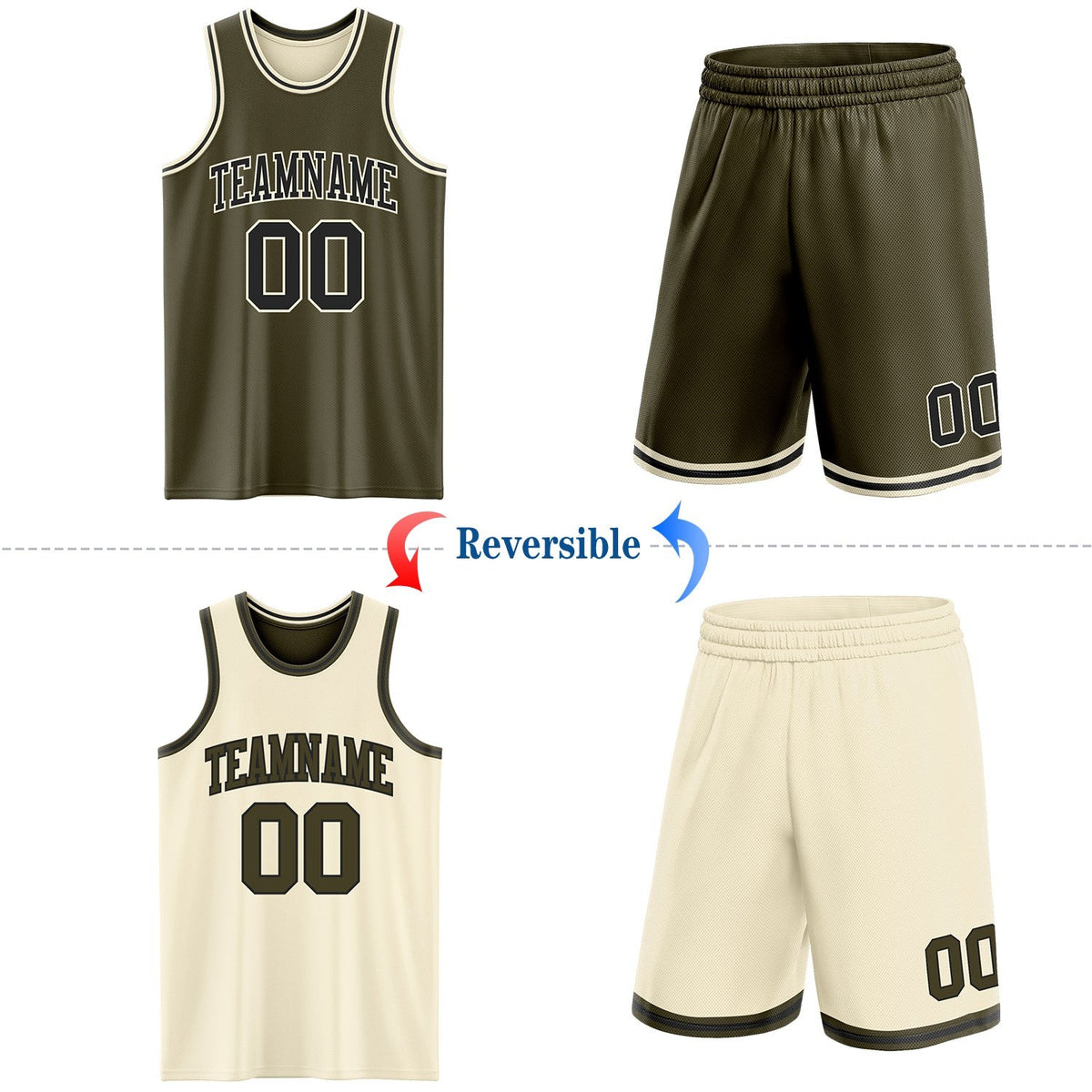 Custom Reversible Olive Black-Cream Double Side Salute To Service Sublimation Basketball Set Jersey photo 2