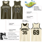 Custom Reversible Olive Black-Cream Double Side Salute To Service Sublimation Basketball Set Jersey photo 5