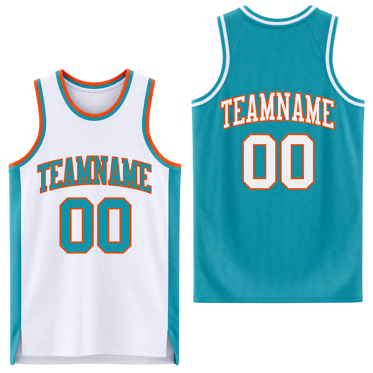 Custom Reversible Teal White-Orange Double Side Sublimation Basketball Set Jersey