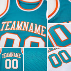 Custom Reversible Teal White-Orange Double Side Sublimation Basketball Set Jersey detail