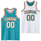 Custom Reversible Teal White-Orange Double Side Sublimation Basketball Set Jersey photo 1