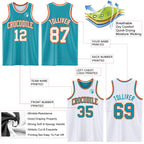 Custom Reversible Teal White-Orange Double Side Sublimation Basketball Set Jersey photo 5