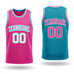 Custom Reversible Teal Pink-White Double Side Sublimation Basketball Set Jersey