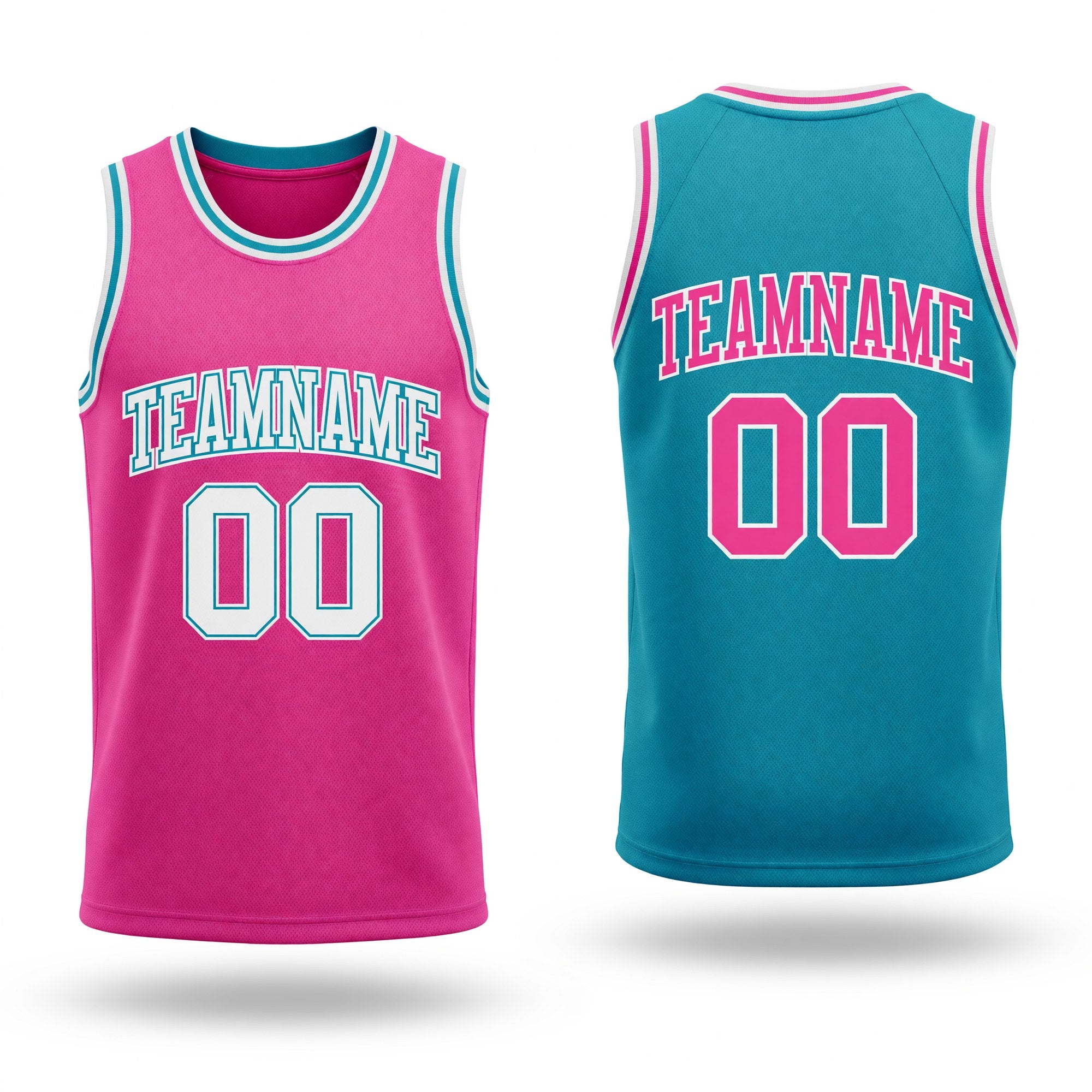 Custom Reversible Teal Pink-White Double Side Sublimation Basketball Set Jersey