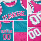 Custom Reversible Teal Pink-White Double Side Sublimation Basketball Set Jersey detail