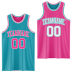 Custom Reversible Teal Pink-White Double Side Sublimation Basketball Set Jersey photo 1