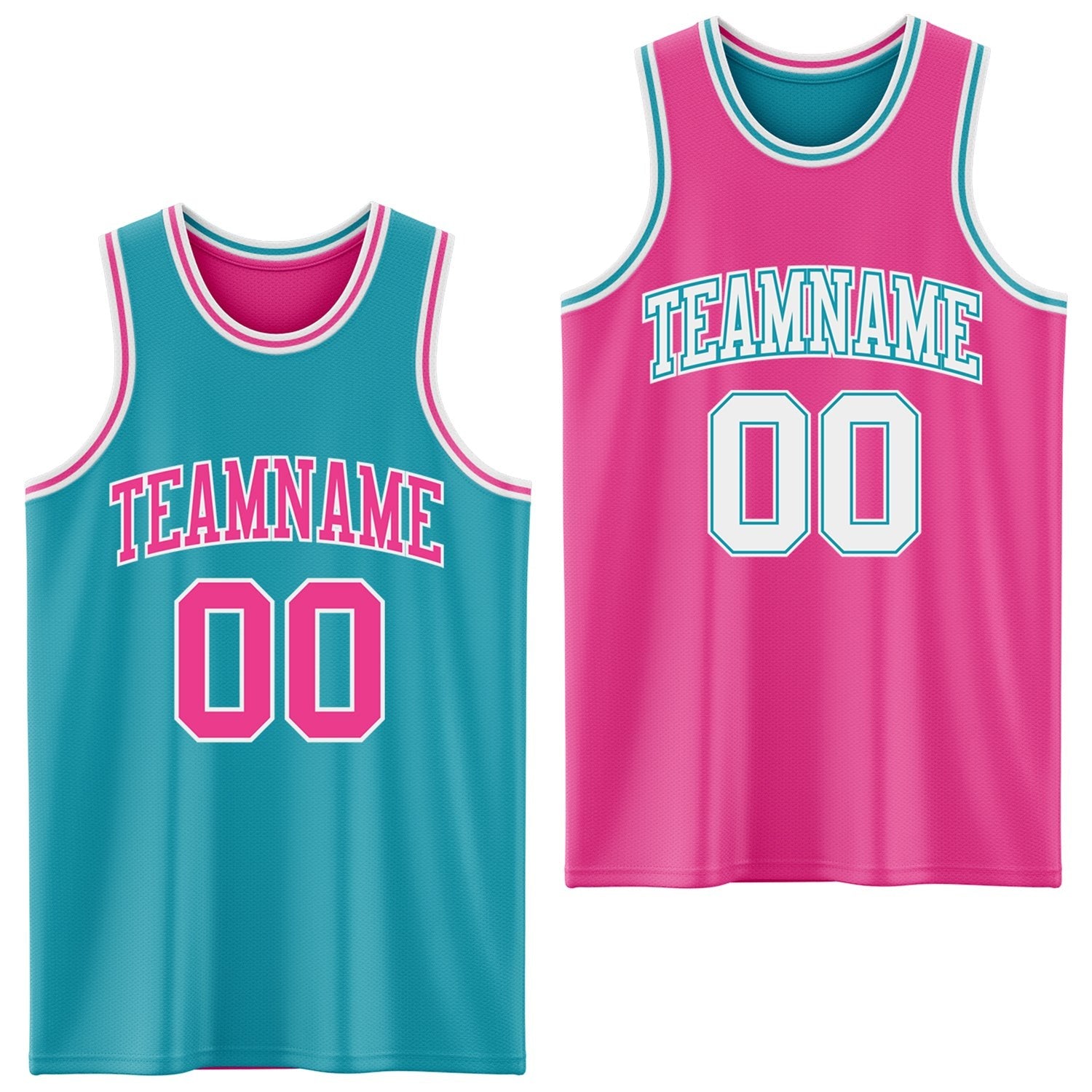 Custom Reversible Teal Pink-White Double Side Sublimation Basketball Set Jersey photo 1