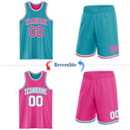 Custom Reversible Teal Pink-White Double Side Sublimation Basketball Set Jersey photo 2